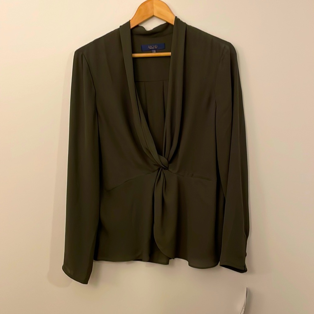 Dark green slinky, low cut blouse